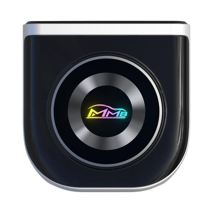 Black car smart box with circular MMB logo ring for wireless Android Auto and CarPlay