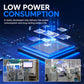 Abstract electronic circuit board graphic with glowing blue microchip components