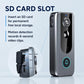 Black wireless video doorbell with visible side ports and SD card slot panel