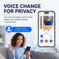 Black wireless video doorbell with blue LED ring shown alongside smartphone app preview