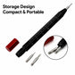 Black spring bar tool with red cap and spare interchangeable tips in compact design