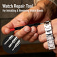 Spring bar tool adjusting a metal watch band with fork tips