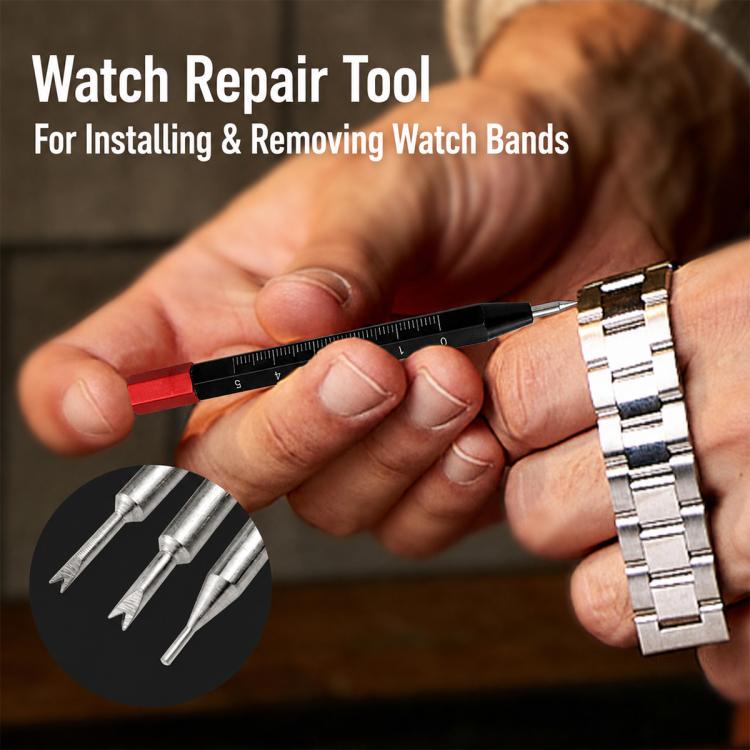 Spring bar tool adjusting a metal watch band with fork tips