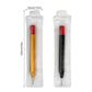 Watch repair tool with red tip and measurement markings, gold and black handles in case
