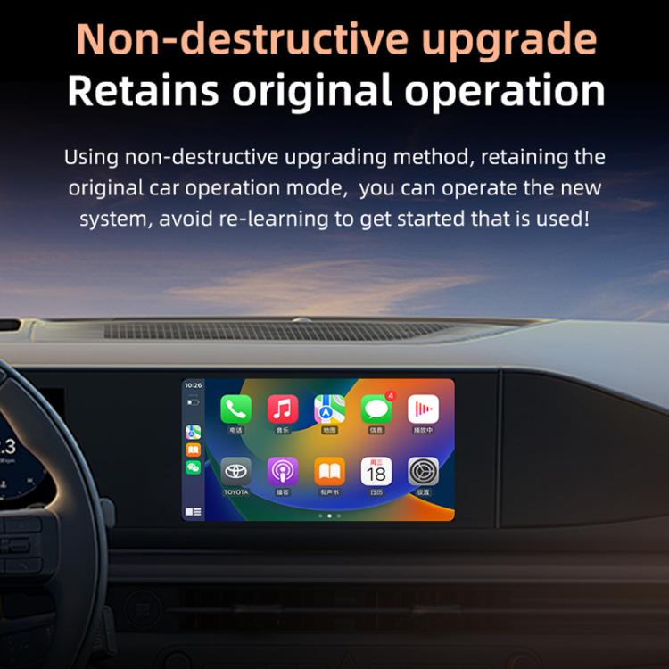 Car dashboard display showing Android Auto and CarPlay interface for ZYD-TAB0S adapter