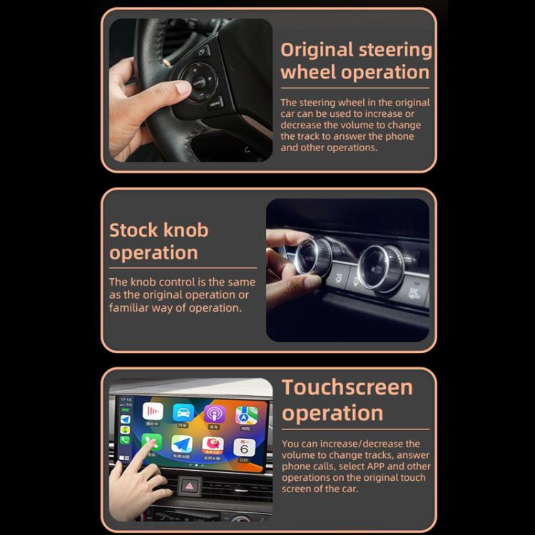 Car control support for adapter: steering wheel, knob, and touchscreen operation