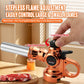 Copper gas flamethrower nozzle with black flame control knob being adjusted by a hand