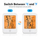 Indoor thermometer and hygrometer showing switch between Celsius and Fahrenheit on display