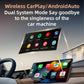Wireless CarPlay/Android Auto adapter shown with car infotainment app grid