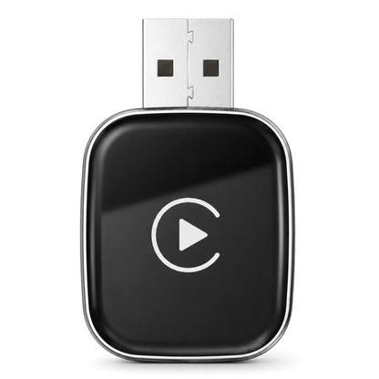 Car wireless adapter USB box, dark square with play icon on front
