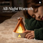 Orange campfire night light with glowing yellow flame effect near a sleeping child.
