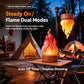 Orange LED simulated flame lamp on table with hanging hook, portable outdoor light