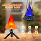 Orange simulated flame LED lamp with blue flame effect, tripod base for tabletop use.