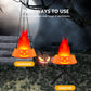 Orange simulated flame LED lamps with red flame effect, hanging and desktop tripod options.