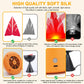Simulated flame LED lamp feature diagram showing orange flame light and components.