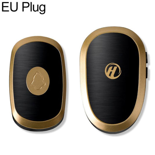 Wireless doorbell chime in black with gold trim, two units shown for EU plug
