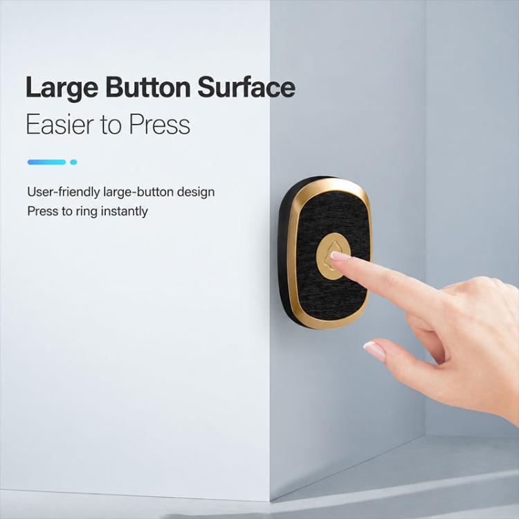 Black and gold wireless doorbell with large press button, fingertip activating