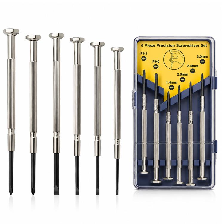 6-piece precision screwdriver set with included clear case and multiple PH bit tips