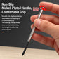 Precision screwdriver with knurled nickel-plated handle and rotating end cap