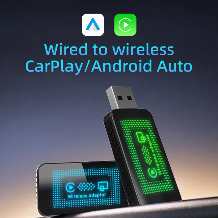 Compact car wireless adapter with green LED display and USB connector