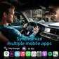 Car dashboard touchscreen showing connected app interfaces via wireless adapter