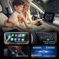Car wireless adapter near steering controls with touchscreen app icons