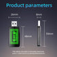 Wireless car adapter dimensions diagram with USB plug and green LED screen