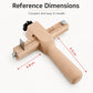 Leather strap cutter with wooden handle, calibrated scale, and blade stop for set width