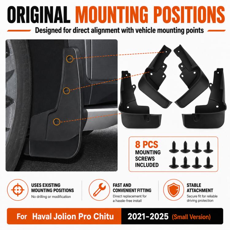 Black mounting positions splash flaps with included screw set (8 pieces)