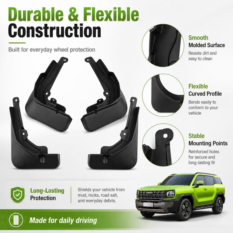 Black flexible splash flap set with curved profiles and stable mounting points