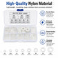 Nylon washer kit with assorted white O-shaped washers in a clear storage case