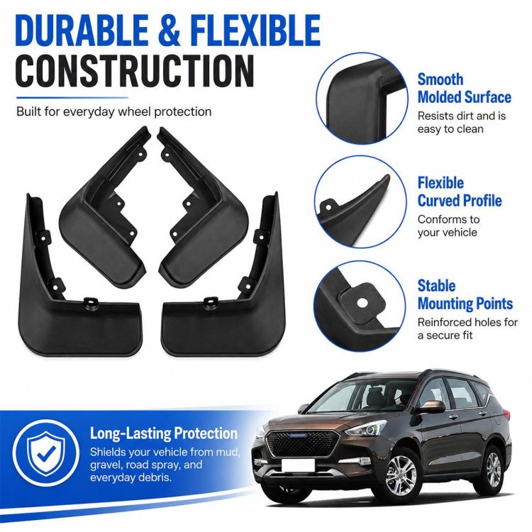 Four-piece black splash flap set with flexible curved profile