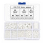 Nylon washer kit in clear case showing multiple compartments of white washers