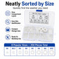 Nylon washer kit with neatly sorted white washers in clear compartment case