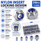 Hex lock nuts with blue nylon inserts and metal body, assorted kit