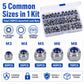 Assorted hex lock nuts in sizes M3 to M8, clear storage tray
