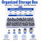 210pcs lock nuts assortment in clear organizer case with blue nylon inserts