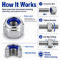 Nylon insert lock nut with blue insert on threaded bolt, close-up