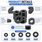 Black nylon flat washers with smooth edges and clean center holes, 5 sizes shown