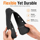 Flexible black splash flap pair with mounting holes held by hands