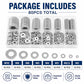 Pack of silver round metal flat washers in a compartment organizer, 80 pieces total