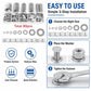 Flat metal washer kit arranged in clear tray with loose washers and installation steps diagram