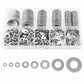 Round metal flat washer assortment kit in clear plastic tray