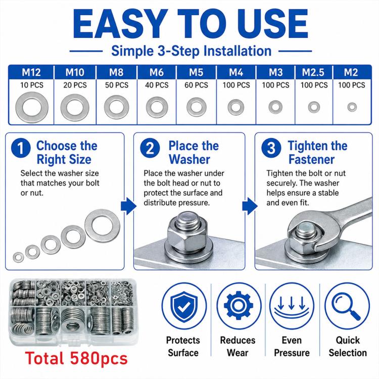 Round metal flat washers set with organized storage case
