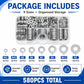 Flat washer assortment kit with clear divided case and round washers total 580 pcs