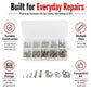 Everyday hardware assortment kit in clear case with screws, hex nuts, and washers