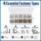 Assorted fastener kit showing screws, hex nuts, spring washers, and flat washers