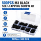 M3 black self-tapping screw kit in clear organizer case, assorted black screws