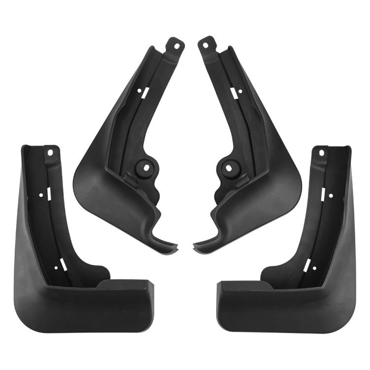 Black front and rear mud flap set, four splash guards with screw holes