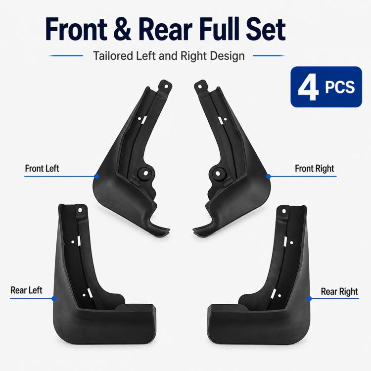 4 pcs splash flap set for front-left, front-right, rear-left, rear-right positions